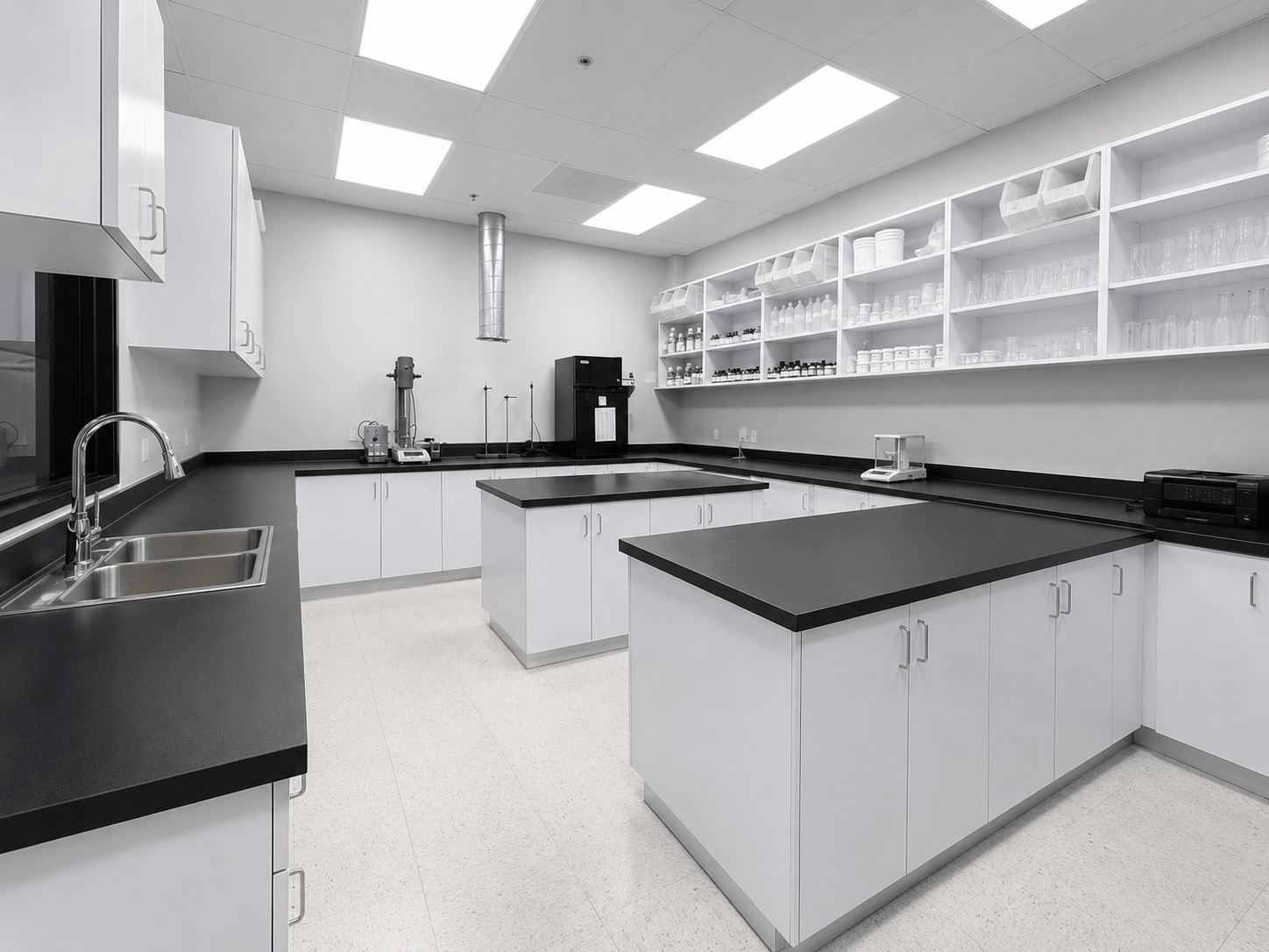 Custom flavor development laboratory at The Flavor Factory in Norco, CA - clean modern lab with black countertops