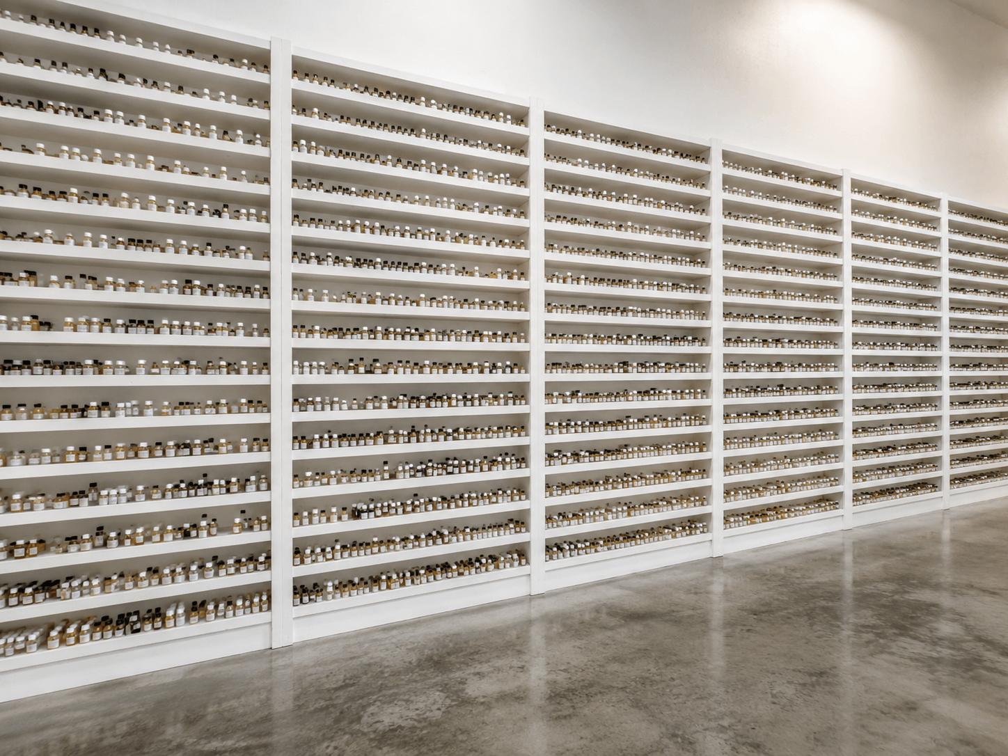 Labeled production retain samples stored on shelving at The Flavor Factory in Norco, CA